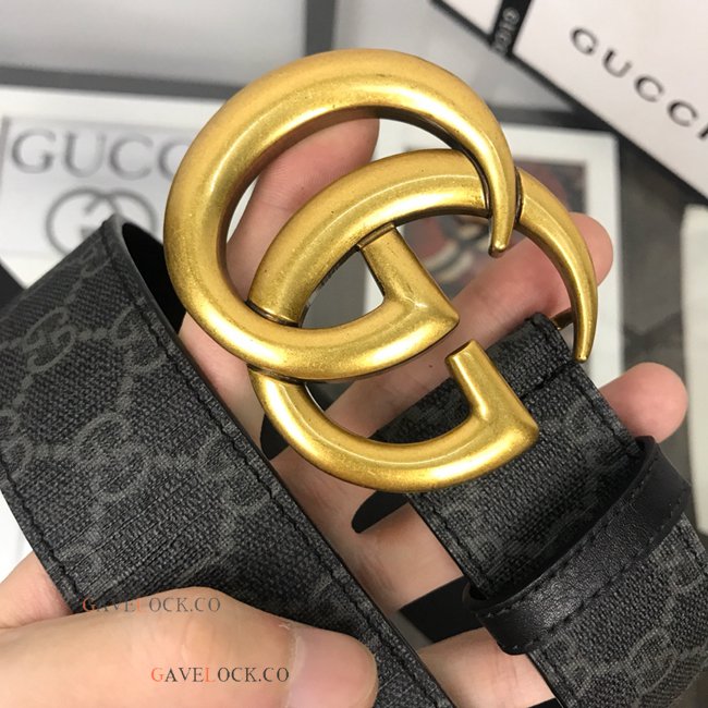 Gucci Belt Classic PVC Black Monogram Retro Gold GG Buckle